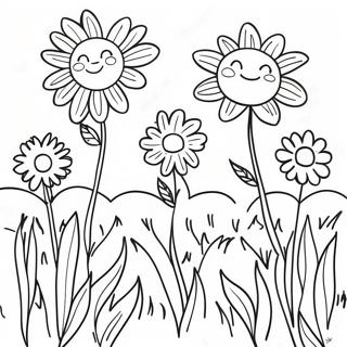 Page A Colorier De Champ De Fleurs Ensoleille 62949-52121