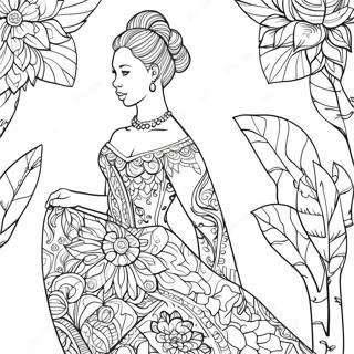 Page A Colorier Dune Nala Adulte Elegante En Robe Florale 63300-52389