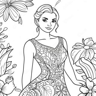 Page A Colorier Dune Nala Adulte Elegante En Robe Florale 63300-52391