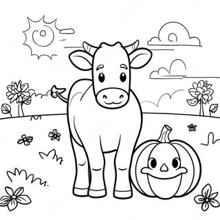 Page A Colorier Vache Effrayante Dans Un Champ De Citrouilles 63930-52873