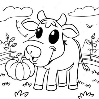 Page A Colorier Vache Effrayante Dans Un Champ De Citrouilles 63930-52874