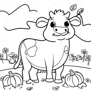 Page A Colorier Vache Effrayante Dans Un Champ De Citrouilles 63930-52875