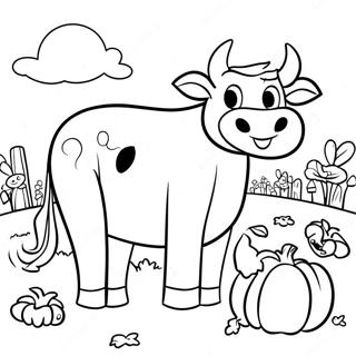 Page A Colorier Vache Effrayante Dans Un Champ De Citrouilles 63930-52876