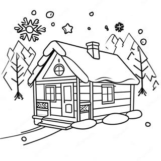 Page A Colorier De Cabane Dhiver Confortable Avec Flocons De Neige 64020-52953