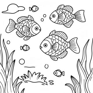 Page A Colorier Scene De Etang Avec Des Poissons Colores 6454-5250