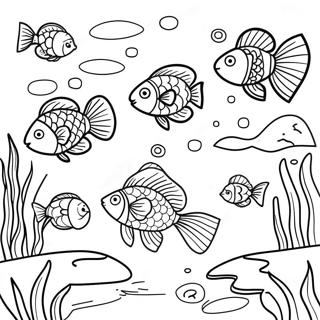 Page A Colorier Scene De Etang Avec Des Poissons Colores 6454-5251