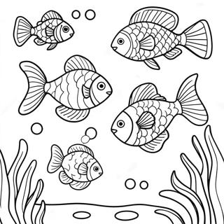 Page A Colorier Scene De Etang Avec Des Poissons Colores 6454-5252