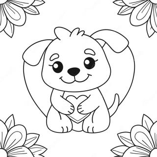 Page A Colorier Du Mignon Chiot De La Saint Valentin Avec Un Coeur 65261-53928