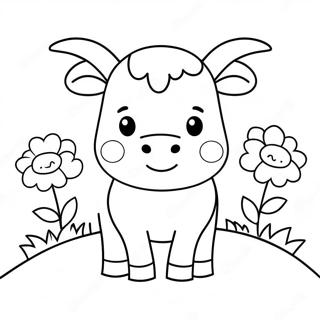 Page A Colorier De La Vache Kawaii Adorable Avec Des Fleurs 65301-53977