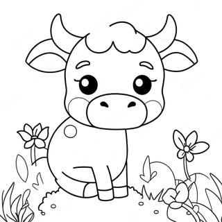 Page A Colorier De La Vache Kawaii Adorable Avec Des Fleurs 65301-53978