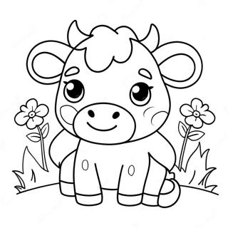 Page A Colorier De La Vache Kawaii Adorable Avec Des Fleurs 65301-53979