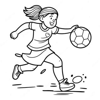 Fille Energique Donnant Un Coup De Pied Au Ballon De Football Page A Colorier 65691-54276