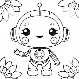 Page A Colorier De La Fille Robot Mignonne Avec Des Fleurs 68613-56573