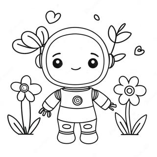 Page A Colorier De La Fille Robot Mignonne Avec Des Fleurs 68613-56574