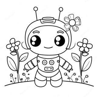 Page A Colorier De La Fille Robot Mignonne Avec Des Fleurs 68613-56576