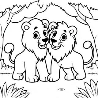 Page A Colorier De Personnages De Lions Jouant Dans La Jungle 68844-56746