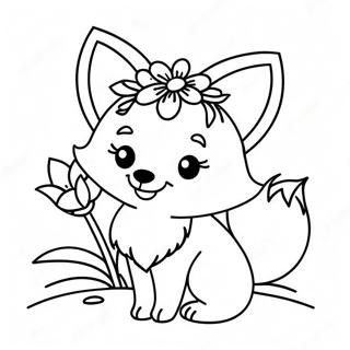 Mignon Renard Kawaii Avec Des Fleurs A Colorier 6905-5613