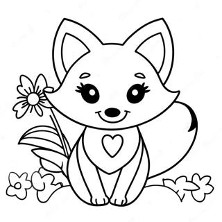 Mignon Renard Kawaii Avec Des Fleurs A Colorier 6905-5615