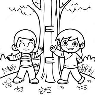 Page A Colorier Enfants Malins Jouant Au Cache Cache 69634-57374