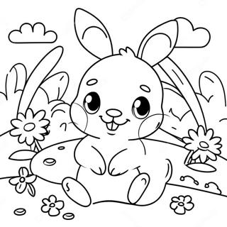 Page A Colorier Bebe Lapin Adorable Dans Un Jardin Fleuri 70404-58210