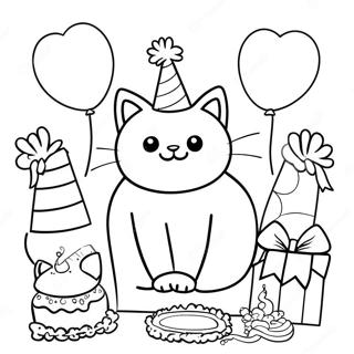 Anniversaire De Chat Pages À Colorier