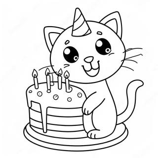 Page A Colorier Chat Mignon Avec Gateau Danniversaire 70774-58505