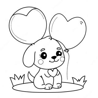 Page A Colorier Chiot Mignon Avec Des Ballons En Forme De Coeur 70804-58535