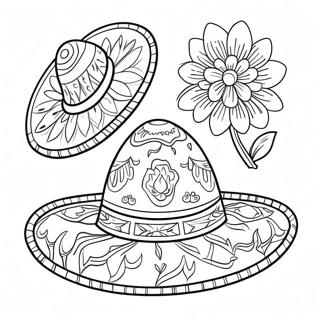 Page A Colorier De Sombrero Colore Avec Des Fleurs 71324-58949