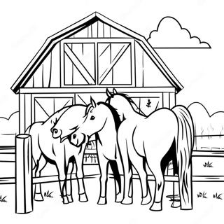 Page A Colorier De Grange Rustique Avec Des Chevaux 71594-59161