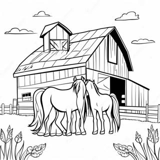 Page A Colorier De Grange Rustique Avec Des Chevaux 71594-59164