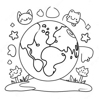 Page A Colorier De La Terre Coloree Avec Des Animaux Heureux 72705-60030