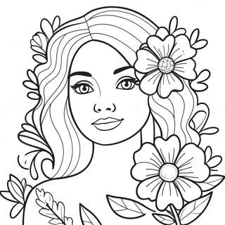 Page A Colorier De Fille Realiste Avec Des Fleurs 73095-60348