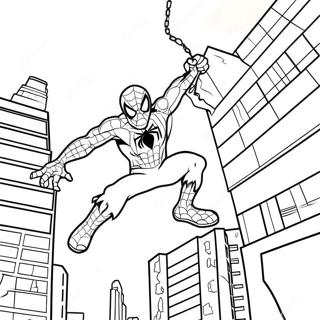 Page A Colorier Spiderman Zombie Se Balancant A Travers La Ville 74096-61135