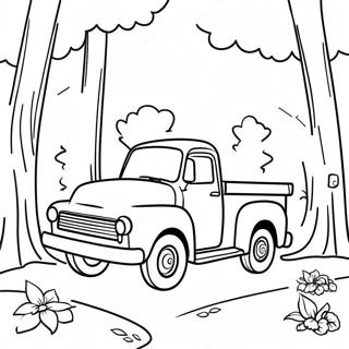 Page A Colorier De Petit Camion Bleu Traversant La Foret 7504-6098