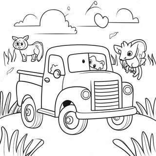 Page A Colorier De Petit Camion Bleu Avec Des Animaux Amicaux 7505-6102