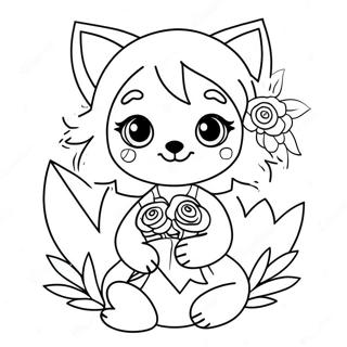 Fille Anime Loup Mignon Avec Des Fleurs A Colorier 752-601