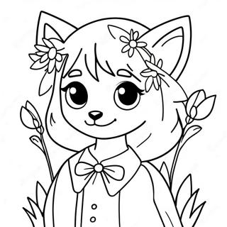 Fille Anime Loup Mignon Avec Des Fleurs A Colorier 752-604