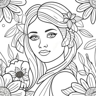 Page A Colorier Belle Fille Avec Des Fleurs 8045-6534