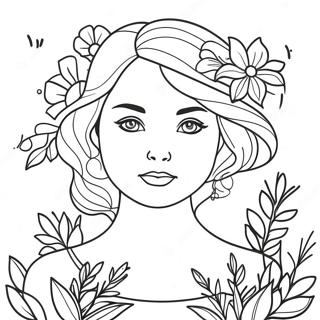 Page A Colorier Belle Fille Avec Des Fleurs 8045-6535