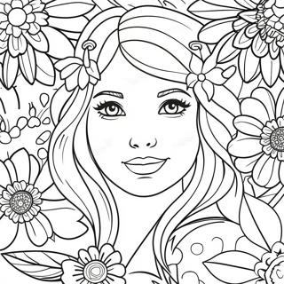 Page A Colorier Belle Fille Avec Des Fleurs 8045-6536