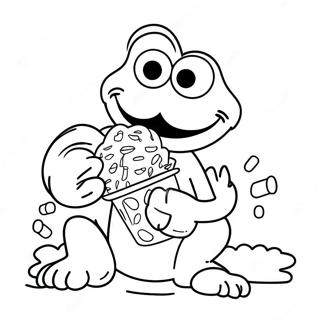 Page A Colorier De Cookie Monster Drole Mangeant Des Cookies 822-657