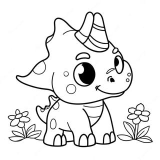 Page A Colorier De Triceratops Mignon Avec Des Fleurs 8957-7321