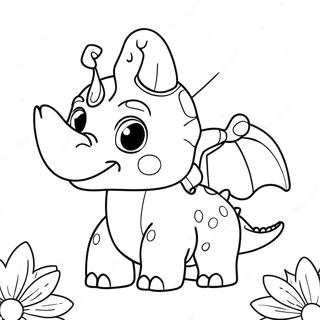 Page A Colorier De Triceratops Mignon Avec Des Fleurs 8957-7322