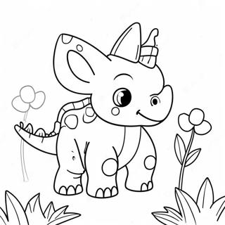 Page A Colorier De Triceratops Mignon Avec Des Fleurs 8957-7323