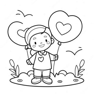 Page A Colorier Garcon Mignon Avec Des Ballons En Forme De Coeur 9397-7674