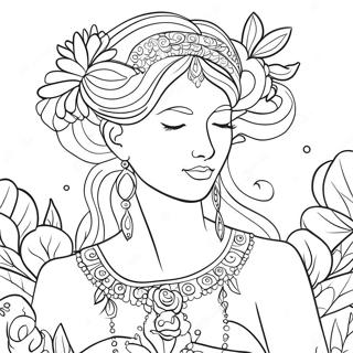 Page A Colorier De Deesse Elegante Avec Des Fleurs 9597-7830