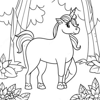 Page A Colorier De Licorne Majestueuse Dans Une Foret Magique 9987-8214